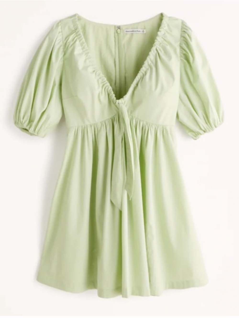 Abercrombie & Fitch Light Green Tie-Front Puff Sleeve Mini Dress
